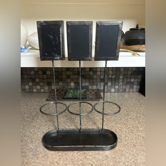 HOME GOODS | Charcoal Black Metal Chalkboard Stand for Wine or Liquor - Picture 1 of 6